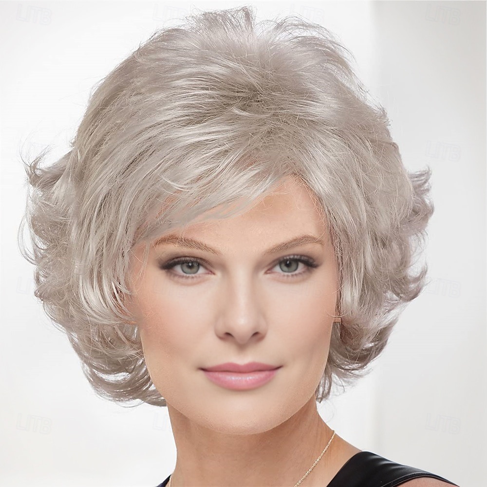 Couleur mi-longue, belle perruque Whisperlite, belles vagues mi-longues superposées avec une élégante frange vaporeuse / nuances multi-tons de blond argenté, brun et rouge. de 2025 ? $27.99 –P1