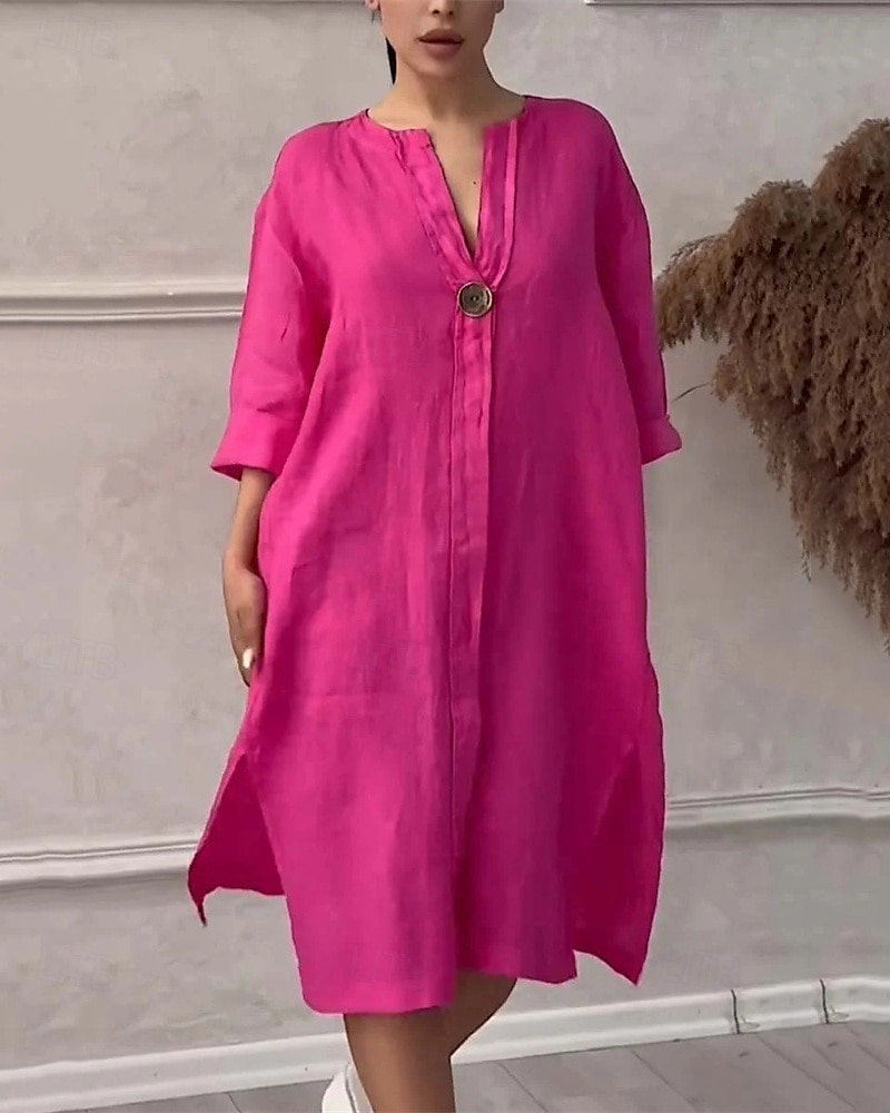 Damen Langes Kleid Maxikleid Leinen-inspirierte Kleider Freizeitkleid Stilvoll Lässig Urlaub Täglich Date Normale Passform Einfach Langarm V Ausschnitt Schwarz Hellgrün Rosa Rote Sommer Frühling 2025 - $26.99 –P9