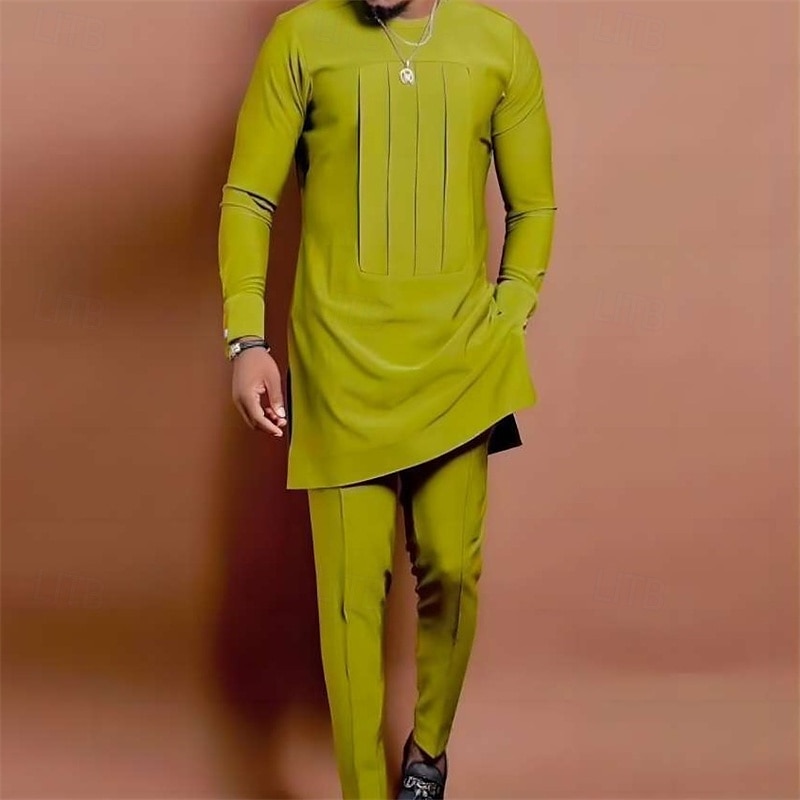 Herr Vardagsklädsel Nattlinne Nattskjorta Uppsättningar 1set Slät Stylish Komfort Hem Dagligen Polyester Andningsfunktion Rund hals Långärmad Vår Höst Grön 2025 - $56.99 –P1