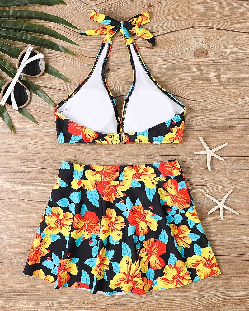 Femme Tankini Maillot De Bain Deux Pièces Dos Nu Maillots de Bain Floral Maillots de Bain Noir Jaune Respirable Séchage rapide Poids Léger Sans Manches - Natation Surf Plage Eté Printemps de 2025 ? $26.99 –P3