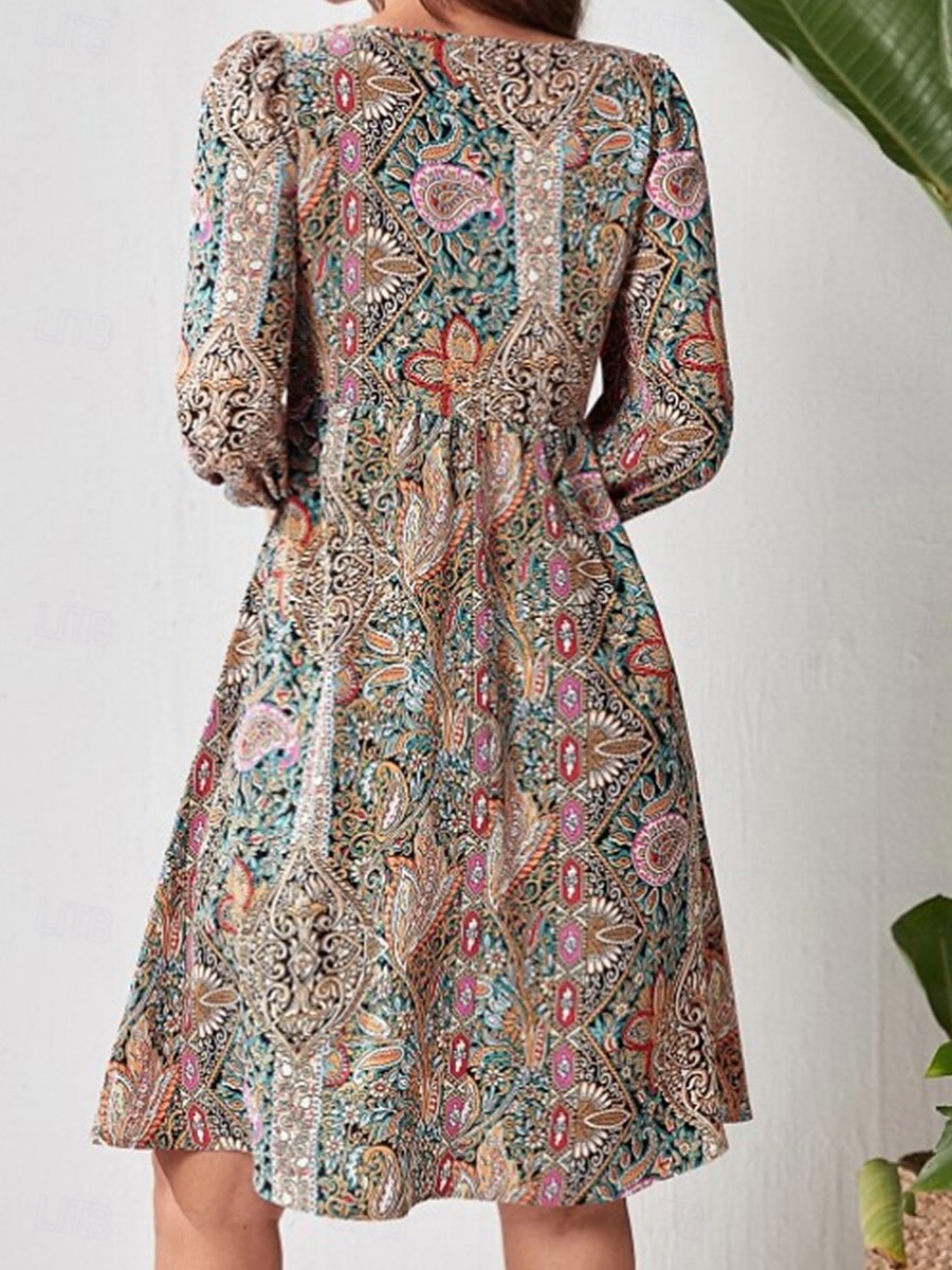 Damen Minikleid Vintage-Kleid A Linie Kleid Boho-Kleid Stilvoll Brautkleider schlicht Urlaub Täglich Regular Fit Blumen Langarm V Ausschnitt Rote Sommer 2025 - $31.99 –P2