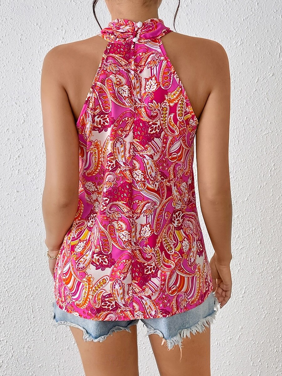 Dame Top Camisole Tank Top Paisley Stilren Casual Ermeløs Halter Neck Vanlige Topper Daglig Trykk Fuchsia Sommer 2025 - $21.99 –P2