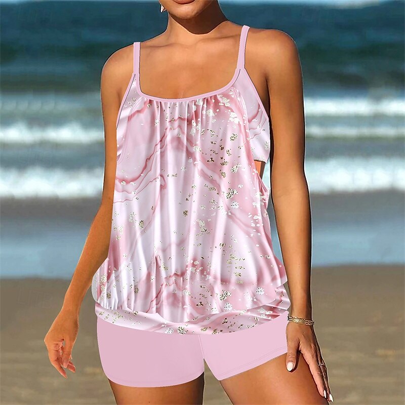 Women's Tankini Two Piece Swimsuit Racerback Swimwear Swimwear Light Pink Black / White Breathable Quick Dry Lightweight Sleeveless - Swimming Surfing Beach Summer Spring Plus Size 2025 - $26.99 –P4