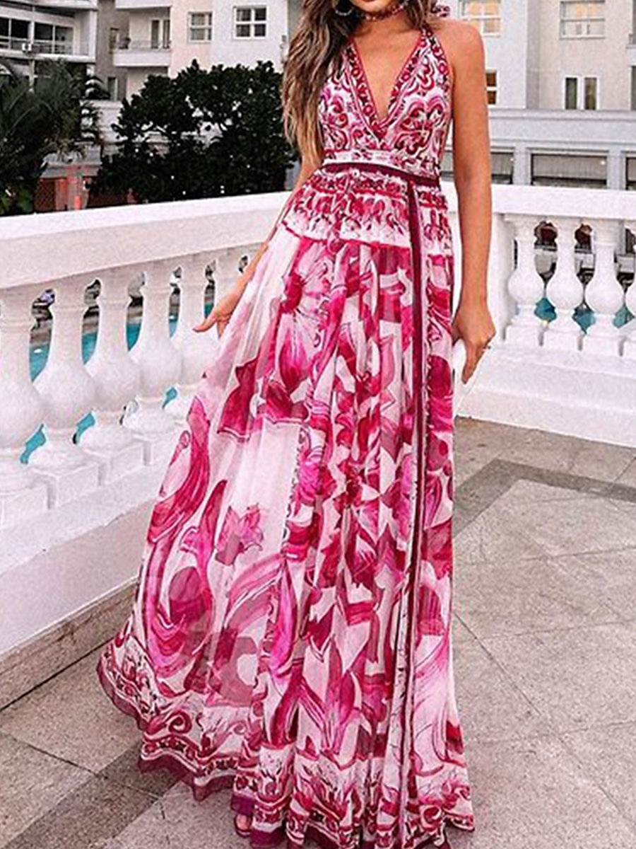 Mujer Vestido Midi Vestido de Columpio Elegante Casual Vacaciones Fiesta Diario Ajuste regular Floral Manga Corta Escote en Pico Rosa Verano 2025 - $33.99 –P1