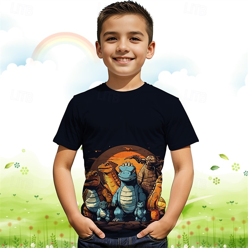 Jungen 3D Graphic Dinosaurier T-Shirt Kurzarm Sommer Frühling Modisch Basic kinderkleidung 4-12 Jahre Rundhalsausschnitt Outdoor Casual Täglich Regular Fit 2025 - $11.99 -P3
