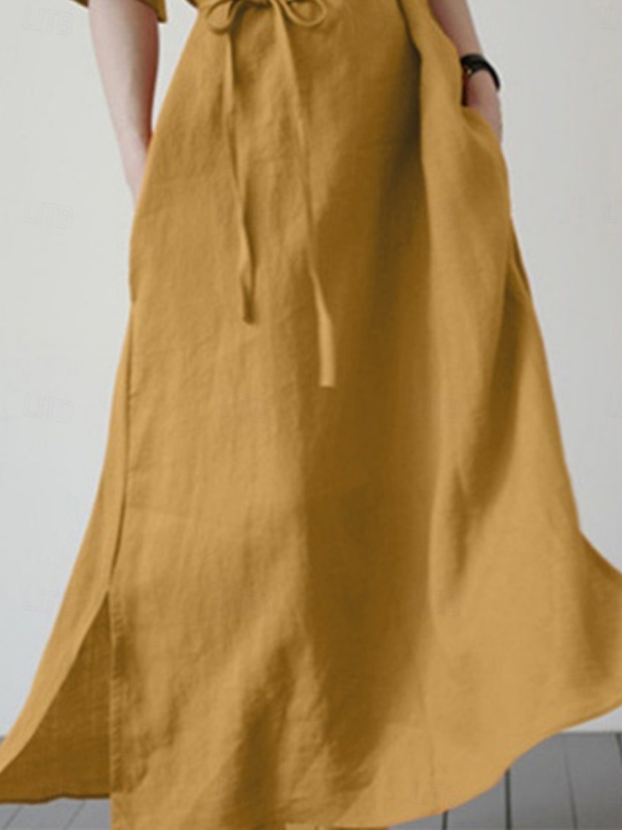 Per donna Mini Abito Abiti in cotone e lino Vestito Casual Essenziale Casual Vacanza Quotidiano Vestibilità regolare Semplice Mezza Manica Girocollo Nero Giallo Blu Estate del 2025 a $22.99 –P3