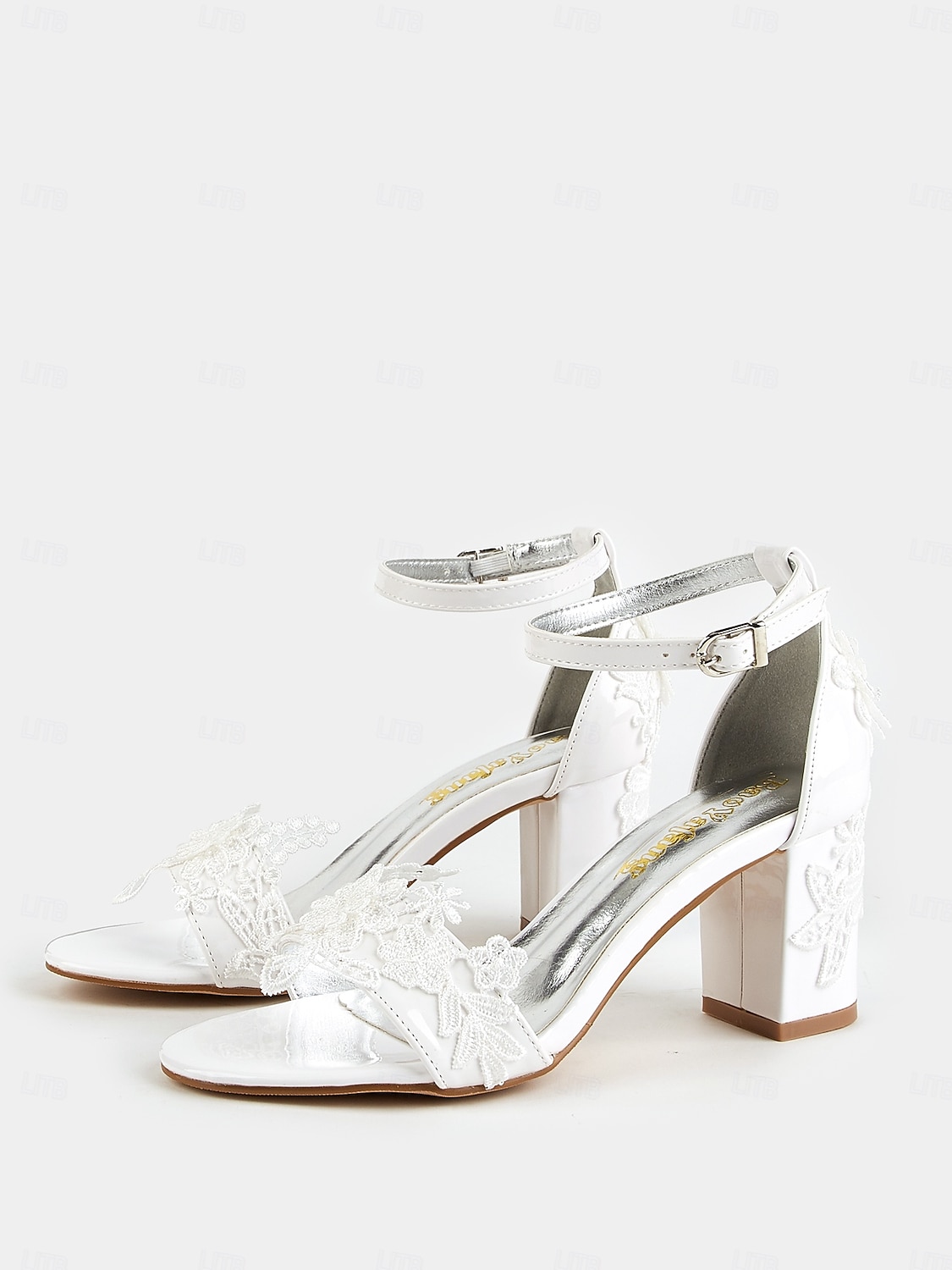 bílé krajkové svatební lodičky s otevřenou špičkou s páskem na kotník pro ženy - dokonalé svatební sandály 2025 - $54.99 –P2