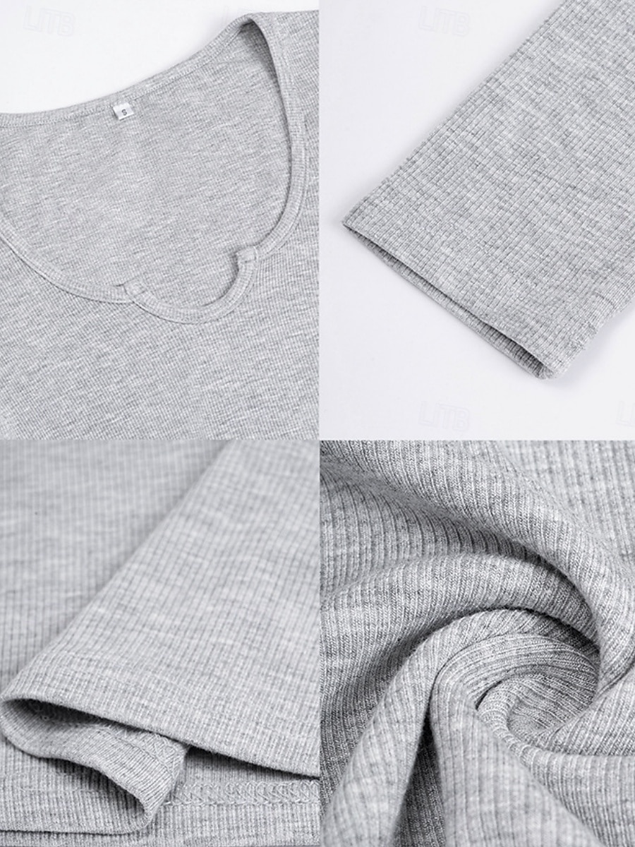 Dame Skjorte Bluse Helfarge Stilfull Fritid Langermet V-hals Vanlige topper Daglig Rynket Navyblå Grå Sommer Vår 2025 - $28.99 –P3