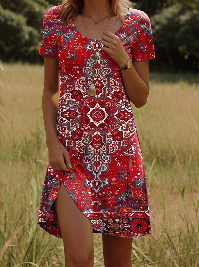 Vestido Mini Feminino Boho Vestido Casual Vestido Petite Vestido T Shirt Vestido Tee Vestido de Verão Casual Férias Casual Diário Regular Fit Floral Mangas Curtas Gola Redonda Preto Vermelho Azul de 2026 por $24.99 –P1