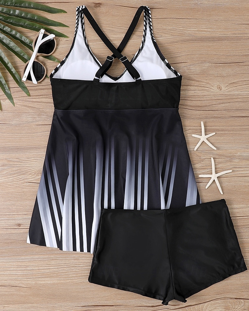 Femme Tankini Maillot De Bain Deux Pièces Col en V Maillots de Bain Maillots de Bain Noir Blanche Respirable Séchage rapide Poids Léger Sans Manches - Natation Surf Plage Eté Printemps Grande Taille de 2025 ? $21.59 –P6