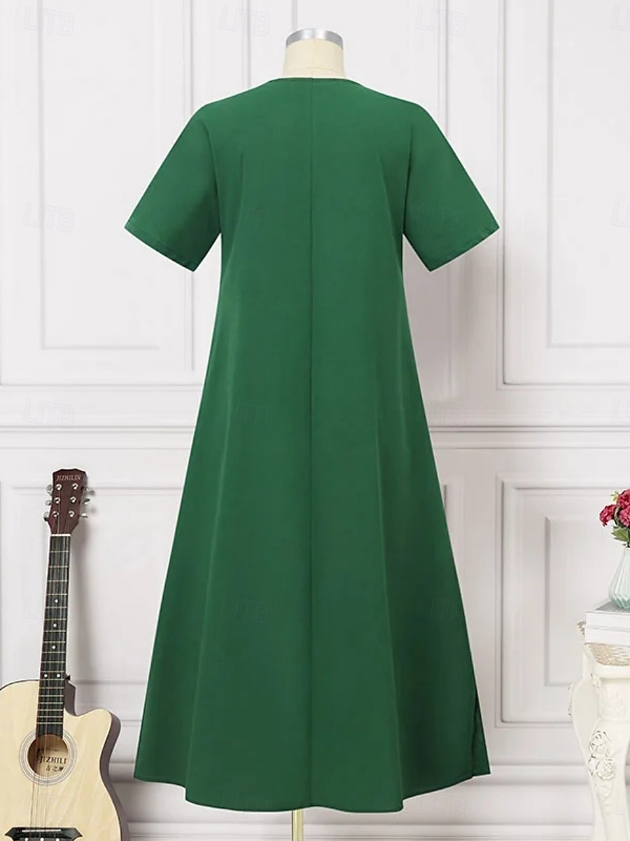 Pentru femei Rochie Maxi Rochii de in bumbac Rochie casual Rochie leagăn Rochie maxi din bumbac De Bază Casual Vacanță Zilnic Fit regulat Simplu Manșon scurt În V Negru Trifoi Vară 2025 - $32.99 –P6