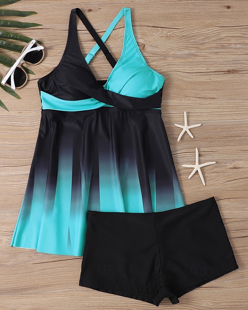 Femme Tankini Maillot De Bain Deux Pièces Col en V Maillots de Bain Maillots de Bain Noir Blanche Respirable Séchage rapide Poids Léger Sans Manches - Natation Surf Plage Eté Printemps Grande Taille de 2025 ? $21.59 –P14