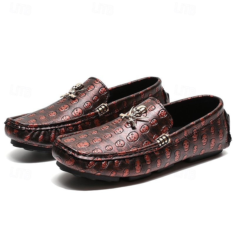 Men's Skull Pattern Slip-On Loafers - Faux Leather Casual Shoes with Metal Skull Detailing, Stylish Gothic Design for Parties and Everyday Wear 2025 - $46.99 –P4