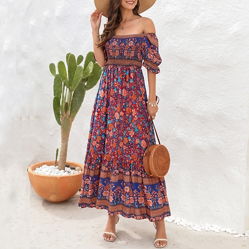 Női Hosszú ruha Maxi ruha hétköznapi ruha A vonalú ruha nyári ruha Boho ruha Elegáns Stílusos Etno Vakáció Napi Randi Normál Virágos Rövid ujjú Aszimmetrikus Világoszöld Rubin Medence Lóhere Nyár 2025 - $26.99 –P15