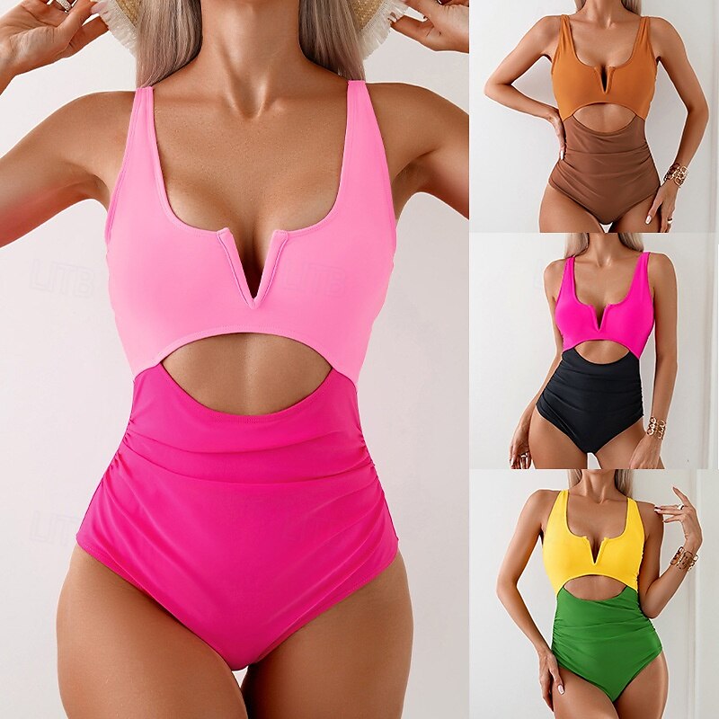 Dames Tankini Tweedelig zwempak Racerback Uitknippen Zwemkleding Lapwerk Zwemkleding Zwart Blozend Roze Ademend Sneldrogend Lichtgewicht Mouwloos - Zwemmen Surfen Strand Zomer Lente 2025 - $21.99 –P1
