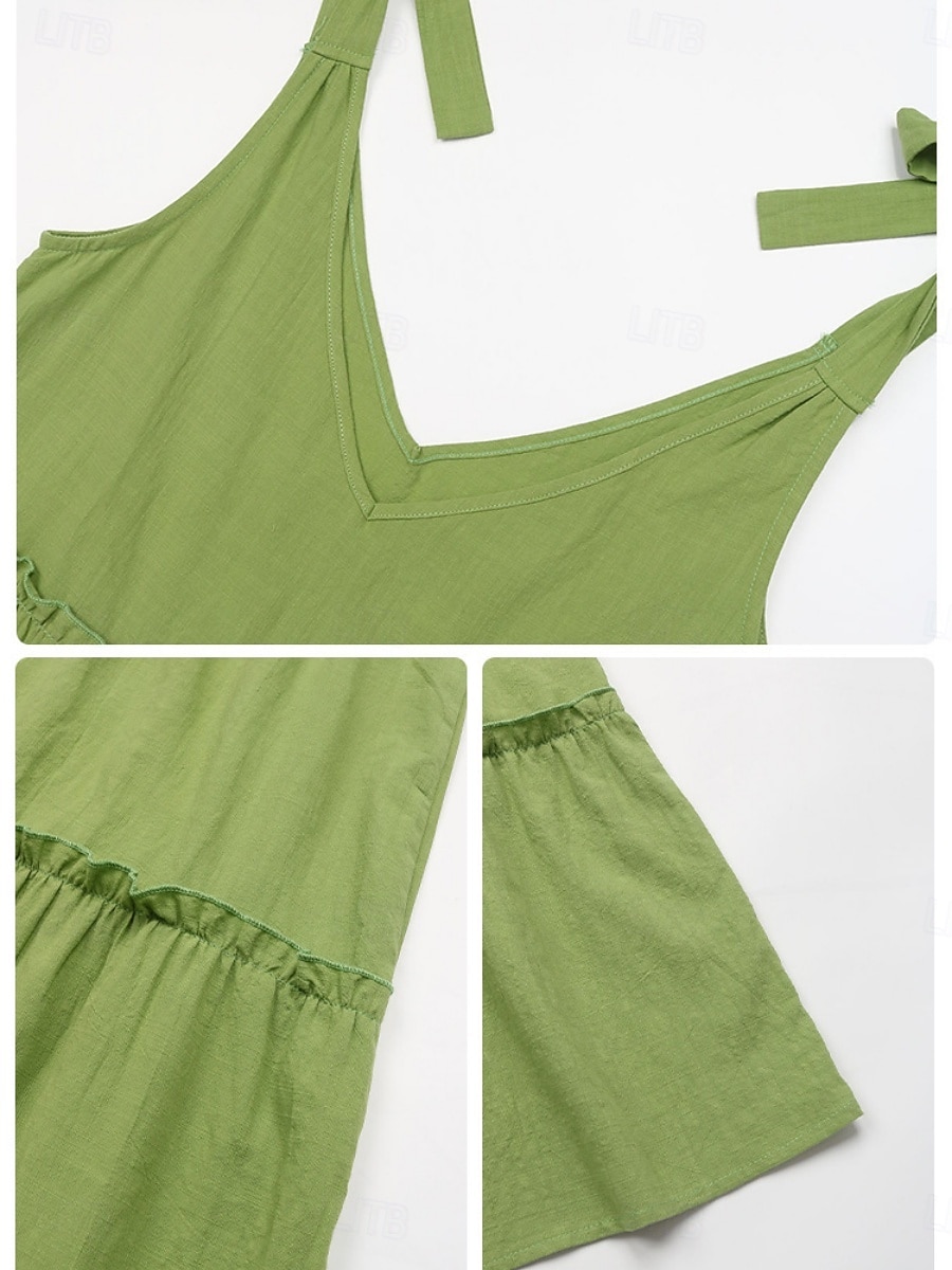 Pentru femei Rochie Maxi Rochii inspirate din in Rochie casual Rochie din Bumbac Rochie Slip De Bază Casual Vacanță Zilnic Fit regulat Simplu Fără manșon Cu Bretele În V Trifoi Vară 2025 - $36.99 –P5