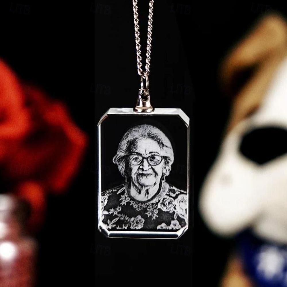 Personalizovaný krystalový pamětní náhrdelník s fotografií Vlastní 2D obrázek laserem vygravírovaným srdcem a obdélníkem  Svatební dárek Nejlepší nápad na dárek Šperky pro manželku nebo přítelkyni 2025 - $23.99 –P5