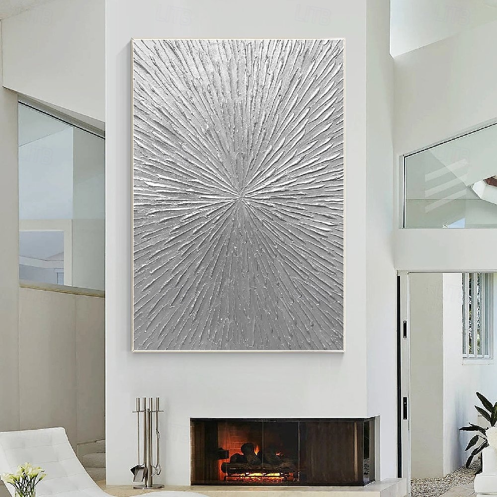 raggi d'argento astratto spesso dipinto a olio originale dipinto a parete soggiorno arte verticale pittura minimalista argento su tela del 2025 a $108.99 –P2
