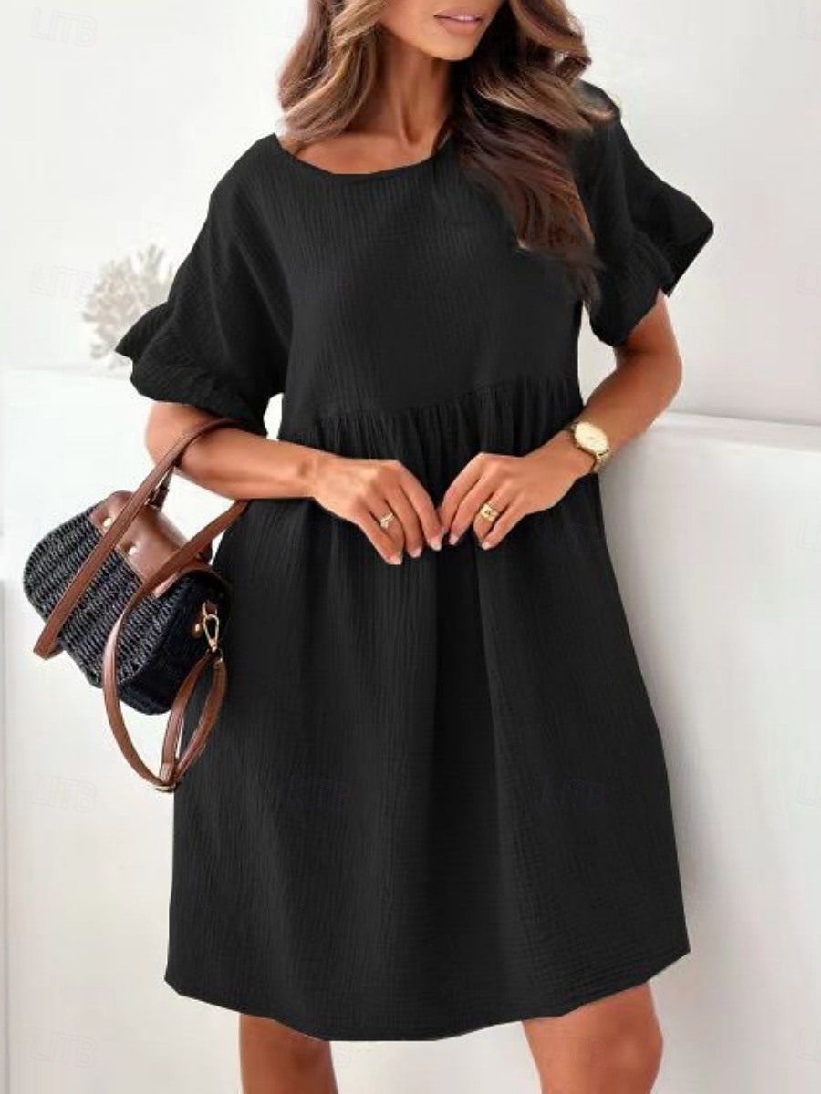 Women's Mini Dress Linen-Inspired Dresses White Dress Casual Dress Tank Dress Basic Casual Vacation Daily Regular Fit Plain Half Sleeve Crew Neck Black White Beige Summer 2025 - $26.99 –P6