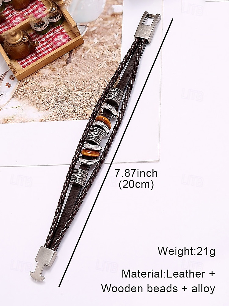 Men's Braided Leather Bracelet with Vintage Metal Beads – Bohemian Multi-Layer Design for Casual Wear, Parties and Gifts 2025 - $9.99 –P6