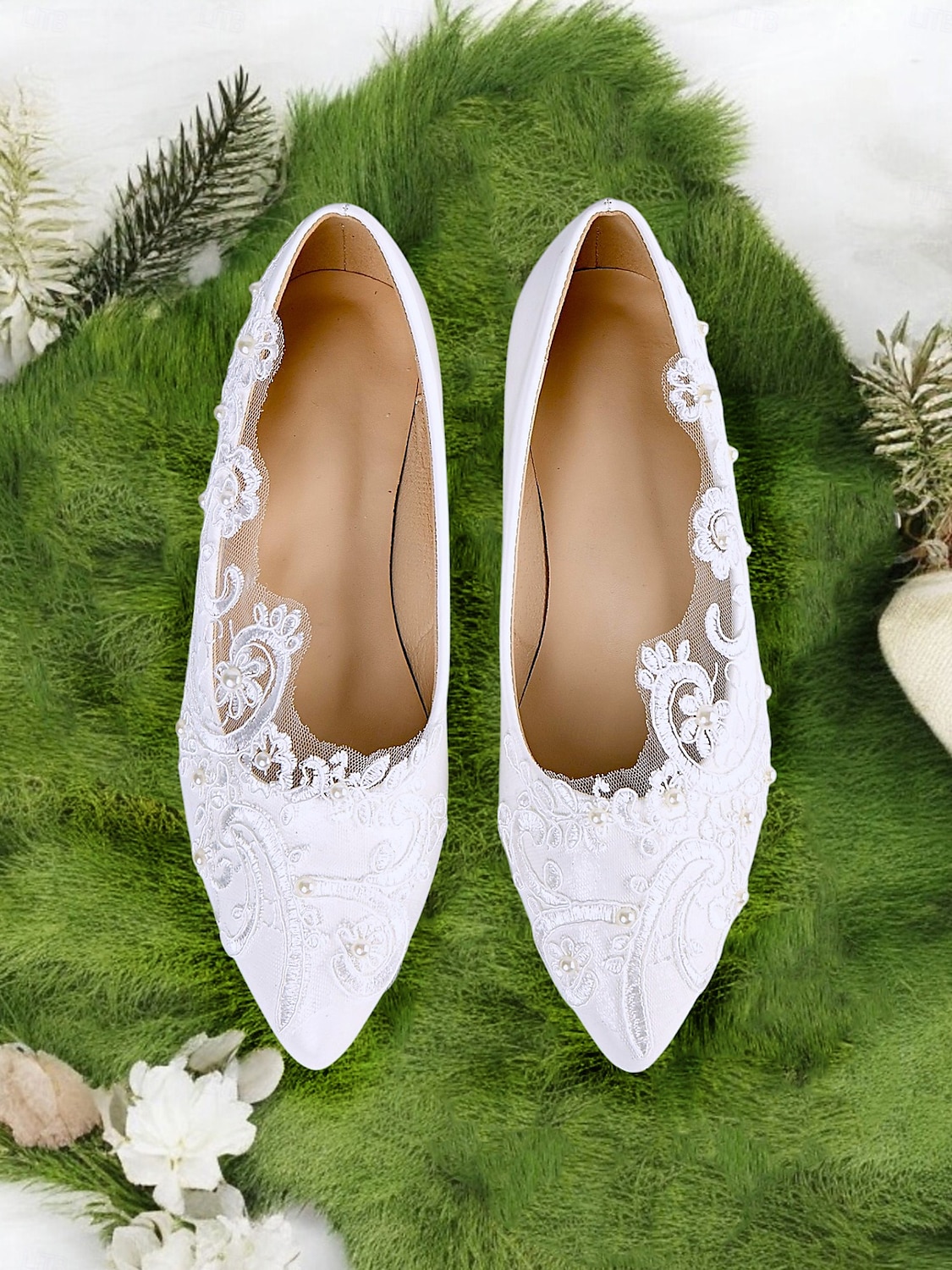 White Lace Wedding Shoes with Floral Appliqué and Mesh Design for Brides for Formal Occasions 2025 - $42.99 –P2