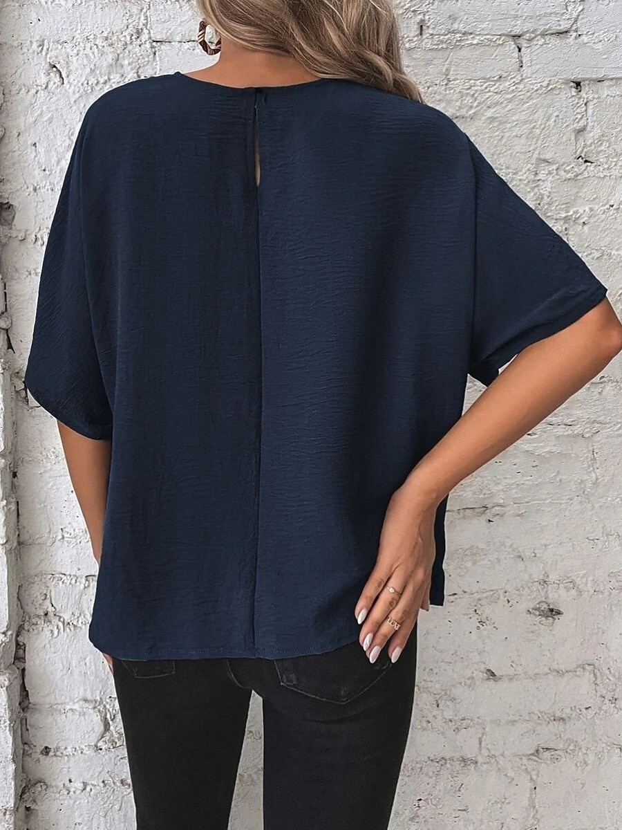 Dame Bluse Helfarge Stilfull Fritid Kortermet Crew-hals Vanlige topper Daglig Asymetrisk kant Navyblå Grønn Sommer Vår Høst 2025 - $23.99 –P10