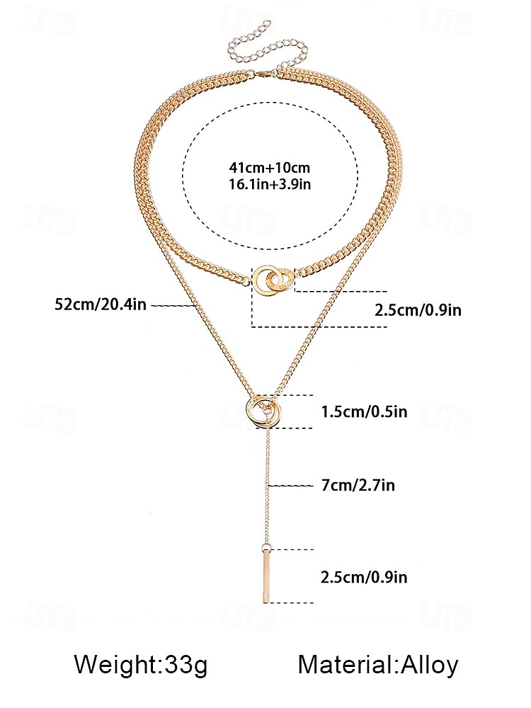 gelaagde zilveren ketting met cirkel- en staafhanger, minimalistische statement sieraden voor vrouwen, perfect voor feestjes, dates en dagelijks gebruik 2025 - $7.99 –P4