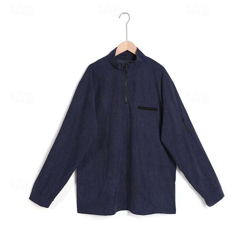 Per uomo Camicia di Velluto a Coste Polo con zip Sport all'Aperto Casuale Collo Alto Colletto Mao Manica Lunga Moda Essenziale Semplice Zip a un quarto Inverno Primavera & Autunno Autunno & Inverno del 2025 a $21.99 –P6