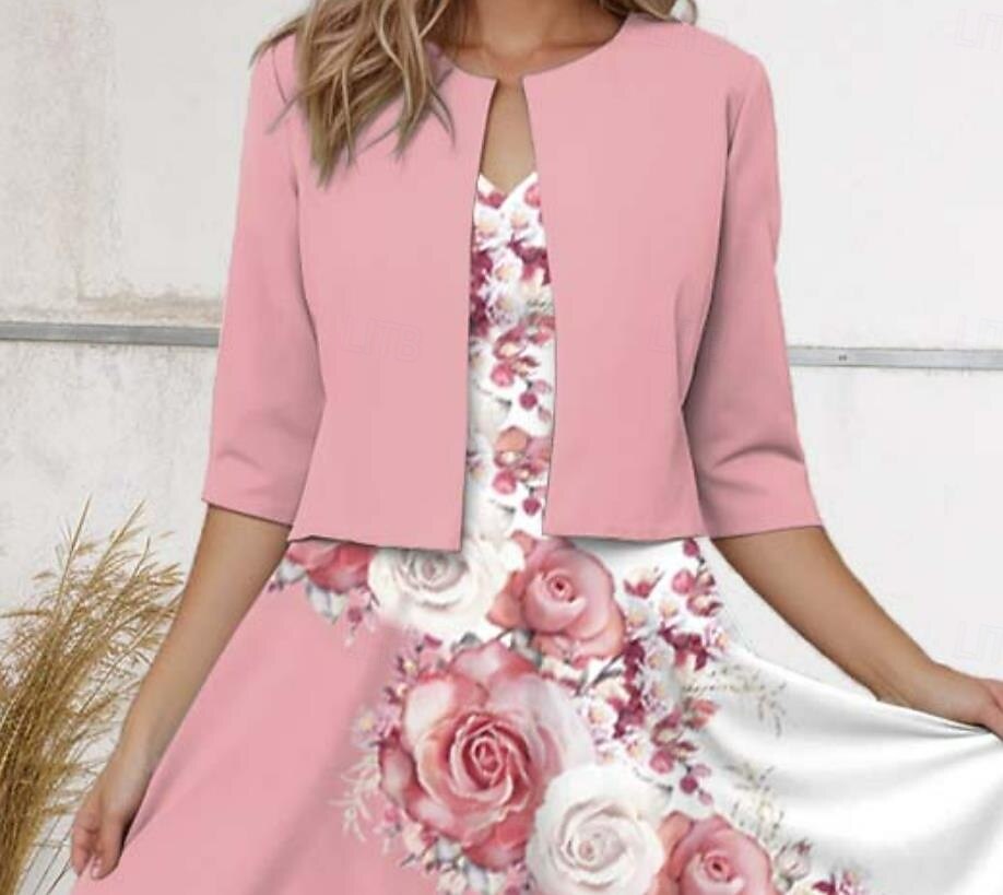Kvinnors Midi Klänning Casual Klänning Chiffon Klänning Swing Klänning Elegant Blommig Midi Klänning Halv Ärmar V-ringad Tryck Regular Fit Dejtdatum Rosa Vår 2025 - $39.99 –P2