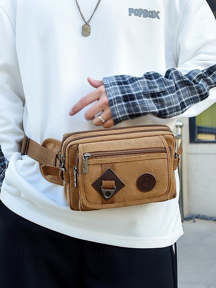 pánská odolná plátěná crossbody kabelka s více kapsami – ležérní outdoorová taška přes rameno pro cestování, turistiku a každodenní použití černá armádní zelená hnědá 2025 - $14.99 –P1