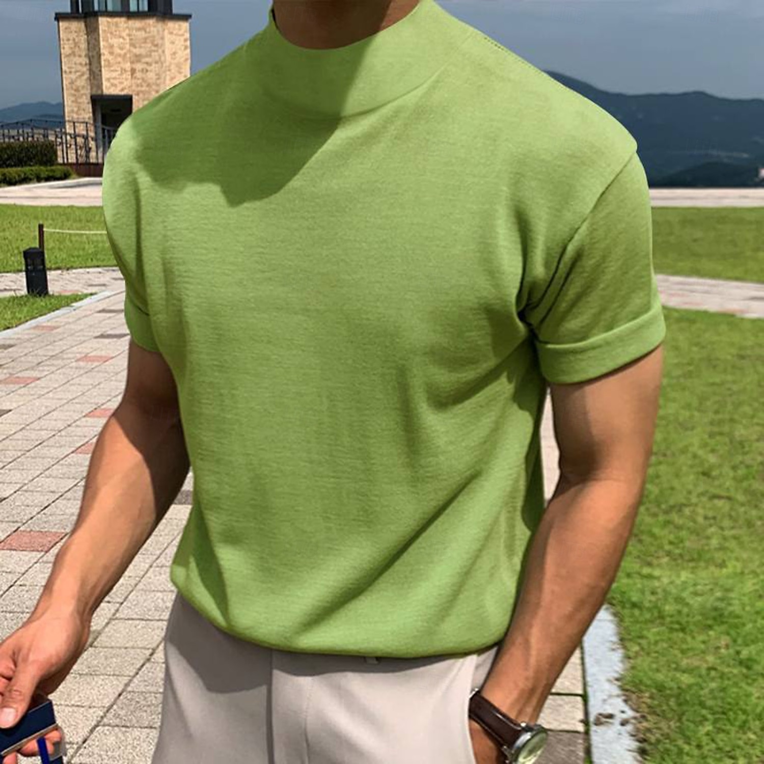 Ανδρικά Μπλουζάκι Μπλουζάκι μπλουζάκι Mock Turtleneck Κοντομάνικο Ζιβάγκο Καλοκαίρι Άνοιξη Συμπαγές Χρώμα Κλασσικό Μαύρο Λευκό Πράσινο Κορυφαίο μπλουζάκι για άνδρες 2025 - GBP £12 –P2