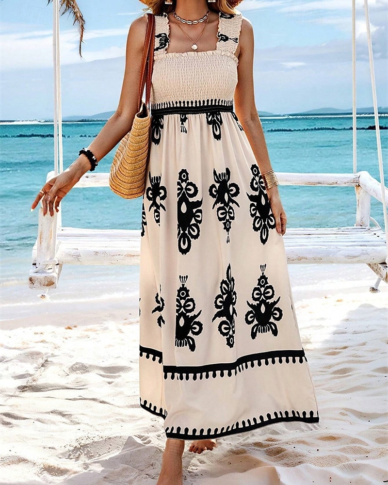 Femme robe longue Robe casual Robe Trapèze Robe d'été robe boheme Bohême Hawaïen mode Vacances du quotidien Rendez-vous Standard Graphic Sans Manches Col Carré Noir Rose Claire Rouge Vert Eté de 2025 ? $23.99 –P2
