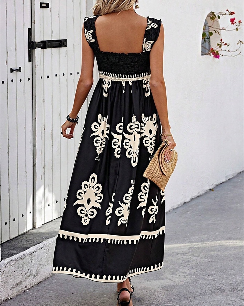 Femme robe longue Robe casual Robe Trapèze Robe d'été robe boheme Bohême Hawaïen mode Vacances du quotidien Rendez-vous Standard Graphic Sans Manches Col Carré Noir Rose Claire Rouge Vert Eté de 2025 ? $23.99 –P9