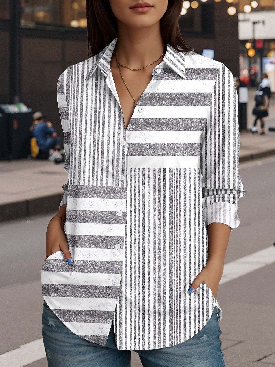 Femmes Chemise Graphique Occasionnel manche longue Col de chemise Hauts Réguliers Travail Quotidien Sortir Boutons Imprimé Rose Claire Gris Clair Printemps Automne Hiver de 2025 ? $32.99 –P1