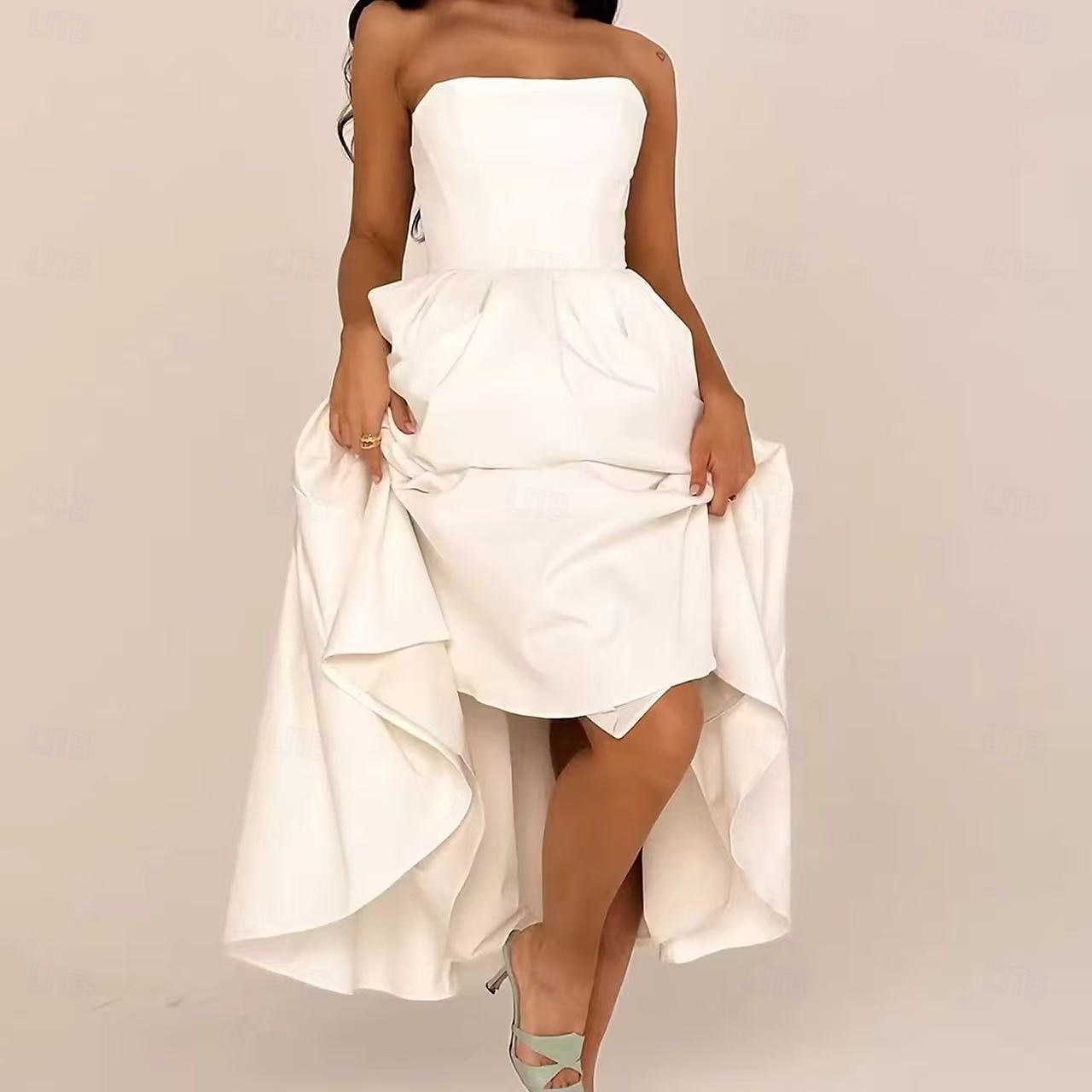 Little White Dresses Boho Wedding Dresses A-Line Sweetheart Sleeveless Tea Length Jersey Bridal Suits Bridal Gowns With Pleats Solid Color 2025 - $190.99 –P2