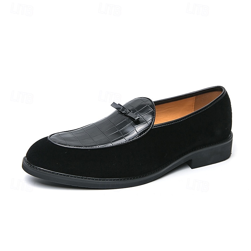 pánské hnědé mokasíny z umělého semiše s krokodýlím vzorem a mašlí – stylové slip-on boty pro formální i neformální příležitosti 2025 - $46.99 –P1