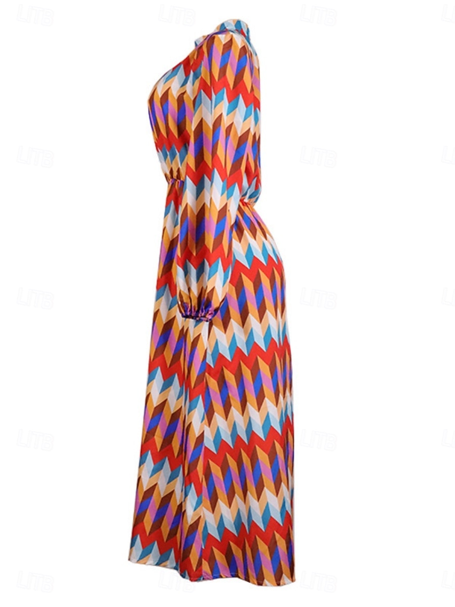 Pentru femei Rochii Midi Rochie casual Rochie A line Stilat Casual Vacanță Zilnic Fit regulat Geometric Manșon Lung Guler de stand Curcubeu Vară 2026 - $32.99 –P6