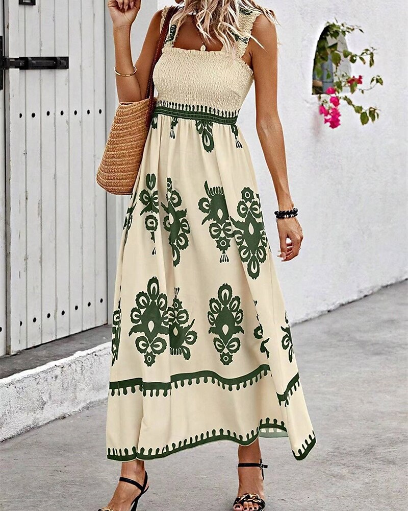 Femme robe longue Robe casual Robe Trapèze Robe d'été robe boheme Bohême Hawaïen mode Vacances du quotidien Rendez-vous Standard Graphic Sans Manches Col Carré Noir Rose Claire Rouge Vert Eté de 2025 ? $23.99 –P13