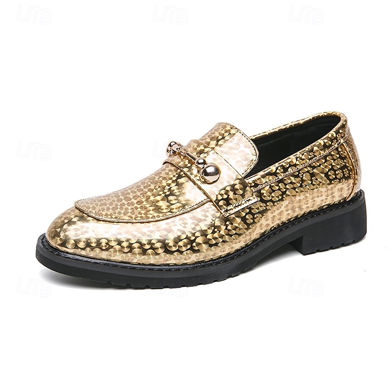 mocassini da uomo in similpelle blu metallizzata con catena dorata decorativa – scarpe slip-on alla moda per occasioni formali e da festa del 2025 a $46.99 –P1