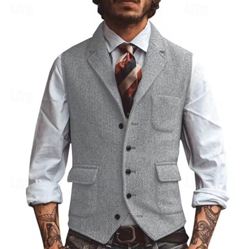 בגדי ריקוד גברים וסט Gilet חופשה יומי פגישה (דייט) אופנתי יום יומי קיץ & אביב כפתורים כיס פוליאסטר נוח אחיד חזה יחיד כפתור יחיד דש רגיל כסף חום כהה שחור שמפניה אֵפוֹד 2025 - $35.99 –P1