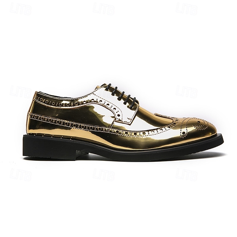 scarpe brogue da uomo in finta pelle verniciata color oro - design classico con lacci a punta per eventi formali, feste e matrimoni del 2025 a $46.99 –P4