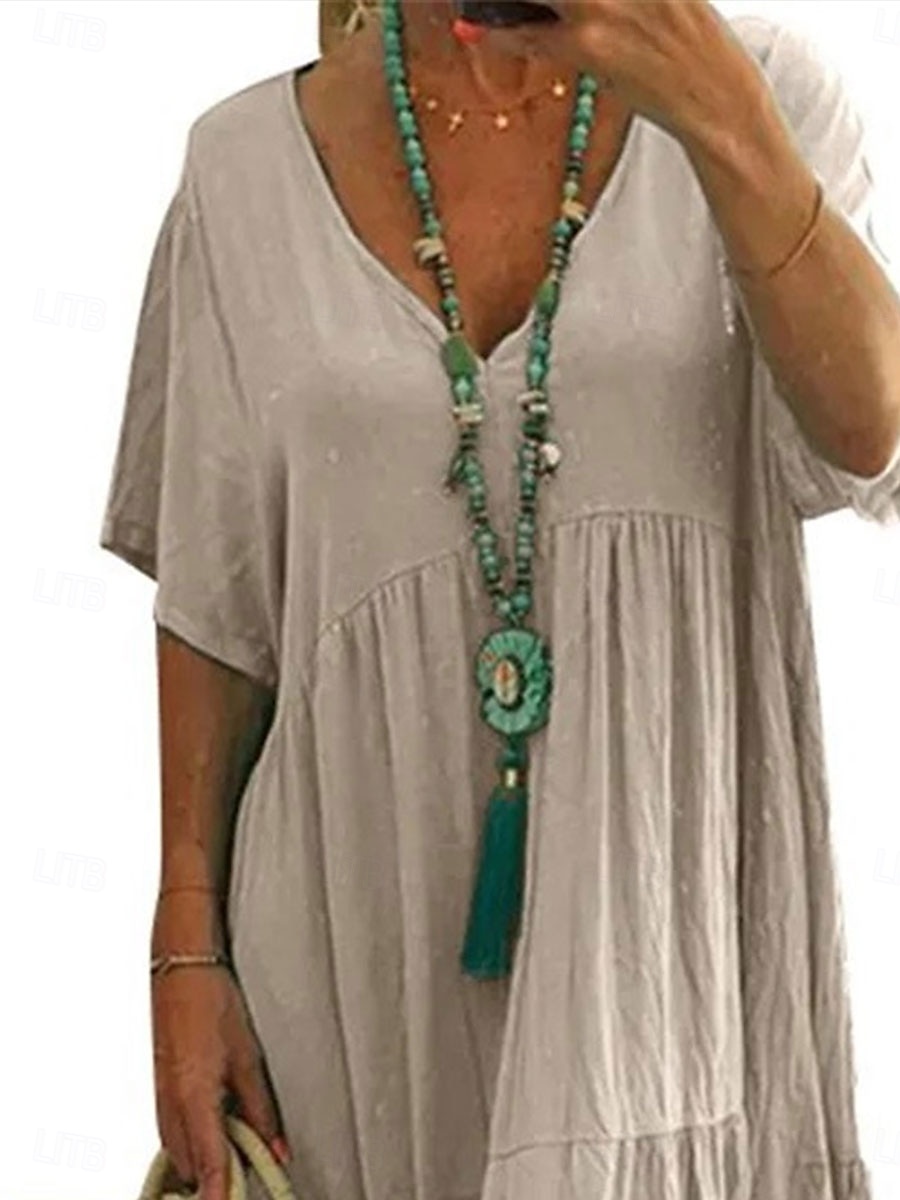 Damen Maxikleid Baumwoll-Leinen-Kleider Freizeitkleid Basic Lässig Urlaub Täglich Lässiger Schnitt Einfach Kurzarm V Ausschnitt Orange Grün Khaki Dunkelblau Sommer Frühling 2025 - $28.99 –P3