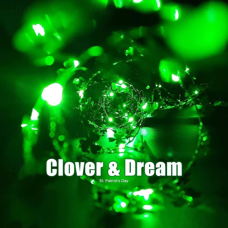 St. Patrick's Day Clover Firecracker Light String 3M 100 LEDs - AAA Battery Powered String Light with Remote 8-Function Controller for Festival Atmosphere Decorative 1pc 2025 - $10.99 –P8