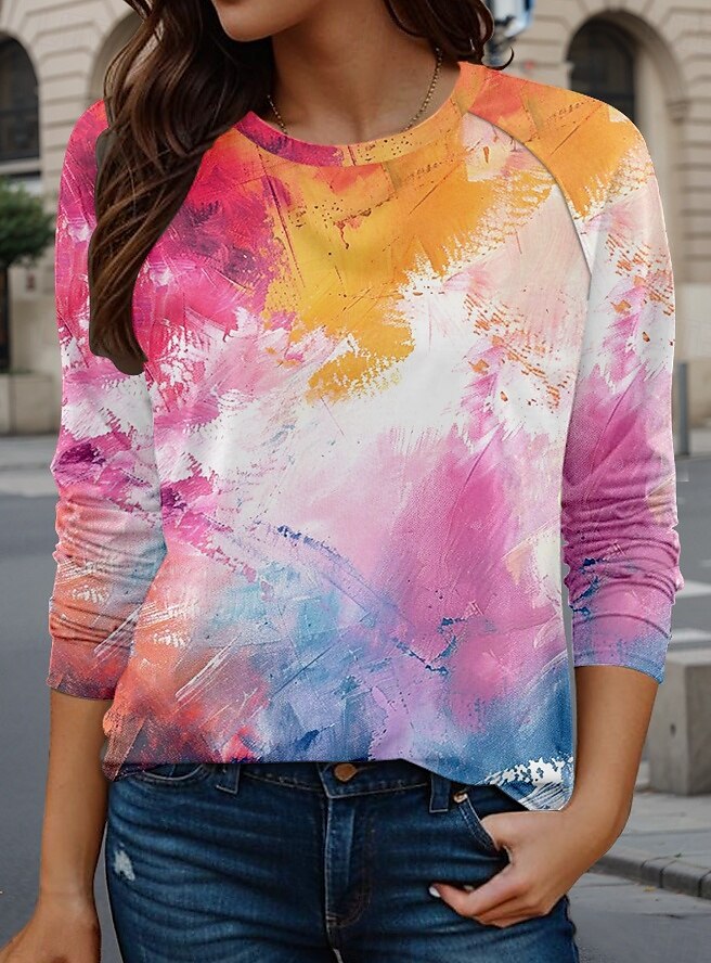 Per donna Maglietta Blocco di colori Moda Casual Manica Lunga Girocollo Top lunghi Quotidiano Stampato Rosa Autunno Inverno del 2025 a $24.99 –P1