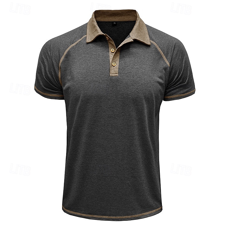 Men's Polo Business Polo Business Casual Lapel Classic Short Sleeve Color Block Embroidered Buttons Summer Spring &  Fall Lake blue Retro Red Dark Gray Black Navy Blue Khaki Polo 2025 - $20.99 –P3
