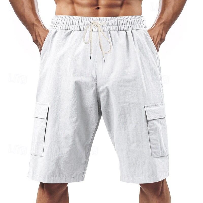 Men's Linen Shorts Summer Shorts Beach Shorts Pocket Drawstring Elastic Waist Plain Comfort Breathable Short Vacation Holiday Beach Hawaiian Boho Black White 2025 - $18.99 –P4