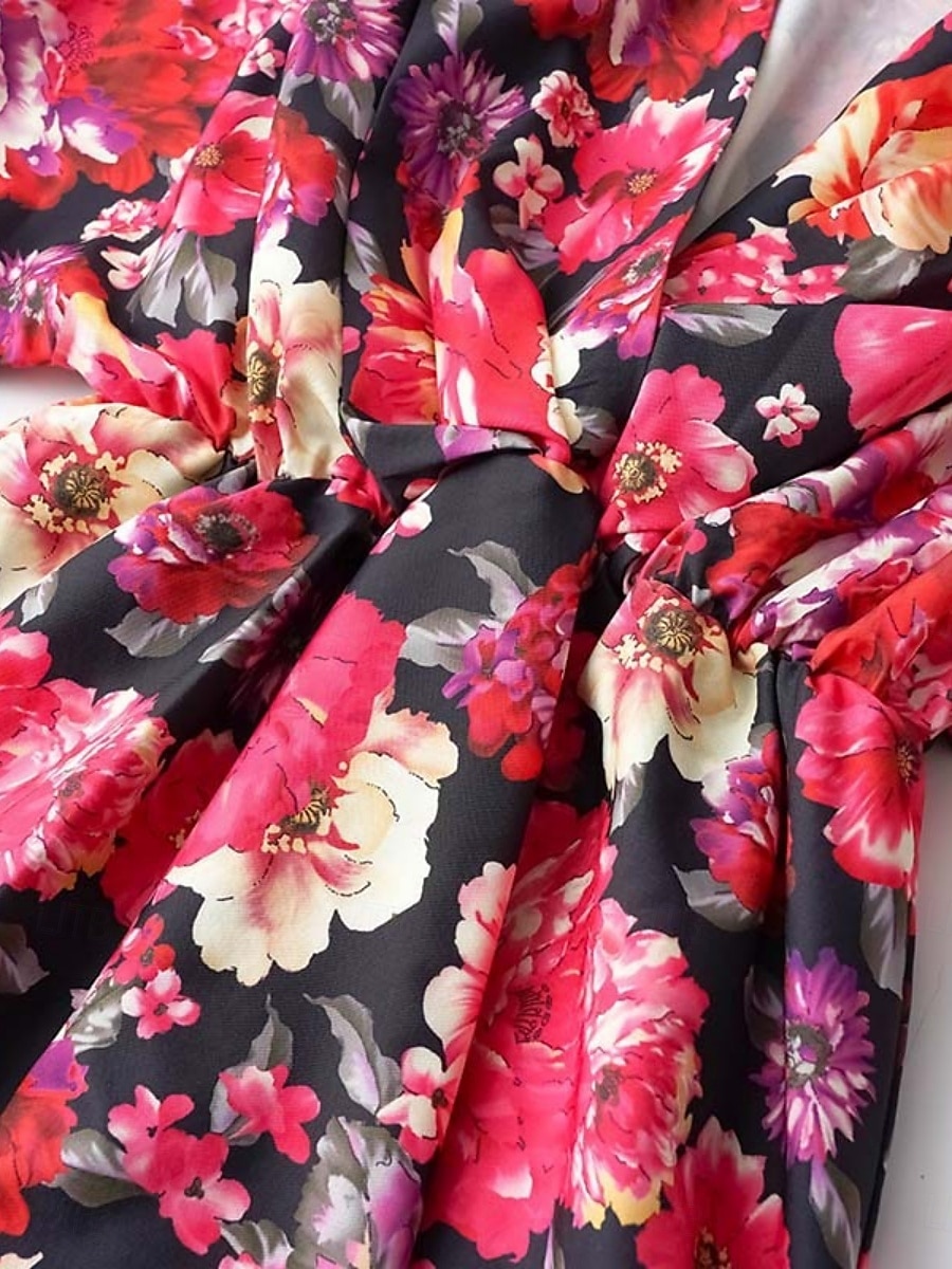 Dames Mini-jurk Casual jurk A lijn jurk Stijlvol Casual Vakantie Dagelijks Normale pasvorm Bloemig 3/4 mouw V-hals Zwart Rood Zomer Lente 2025 - $27.99 –P5