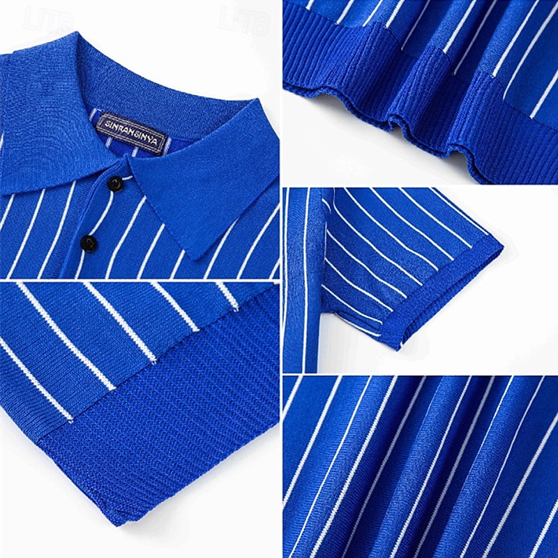 Miesten Button Up Polos Golfpaita Kausaliteetti Urheilu Kauluskäänne Lyhythihainen Muoti Perus Raita Tilkkutäkki Napit Kesä Sininen Button Up Polos 2025 - $27.99 –P7