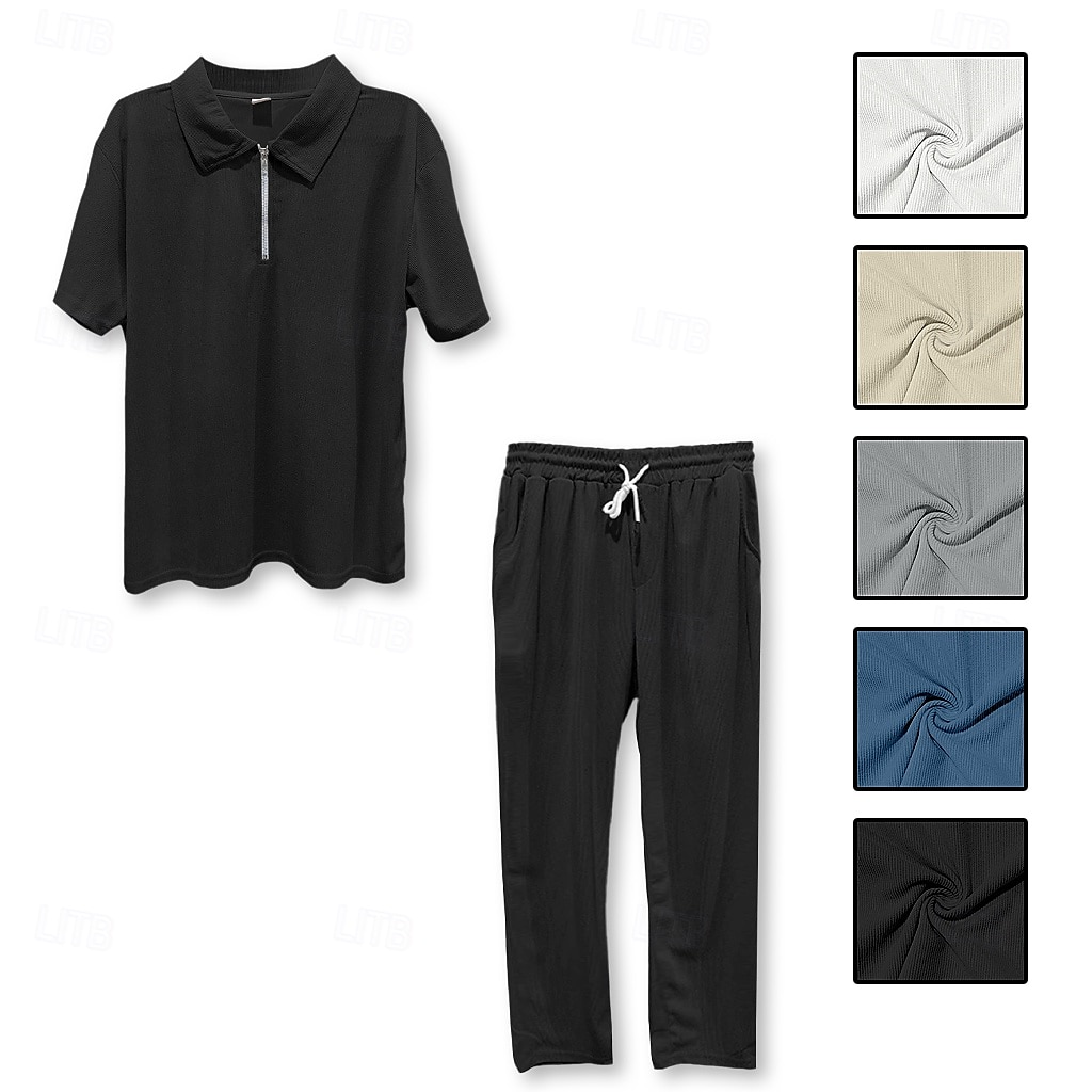 Férfi Póló öltönyök Tracksuit Teniszing Zip Polo Rövid ujjú Negyed irányítószám Nyár Tömör szín Testedző Alkalmi 2 db Vakáció Hétköznapi viselet Sportruházat Fekete Fehér Medence Férfi felső póló 2025 - $36.99 –P3