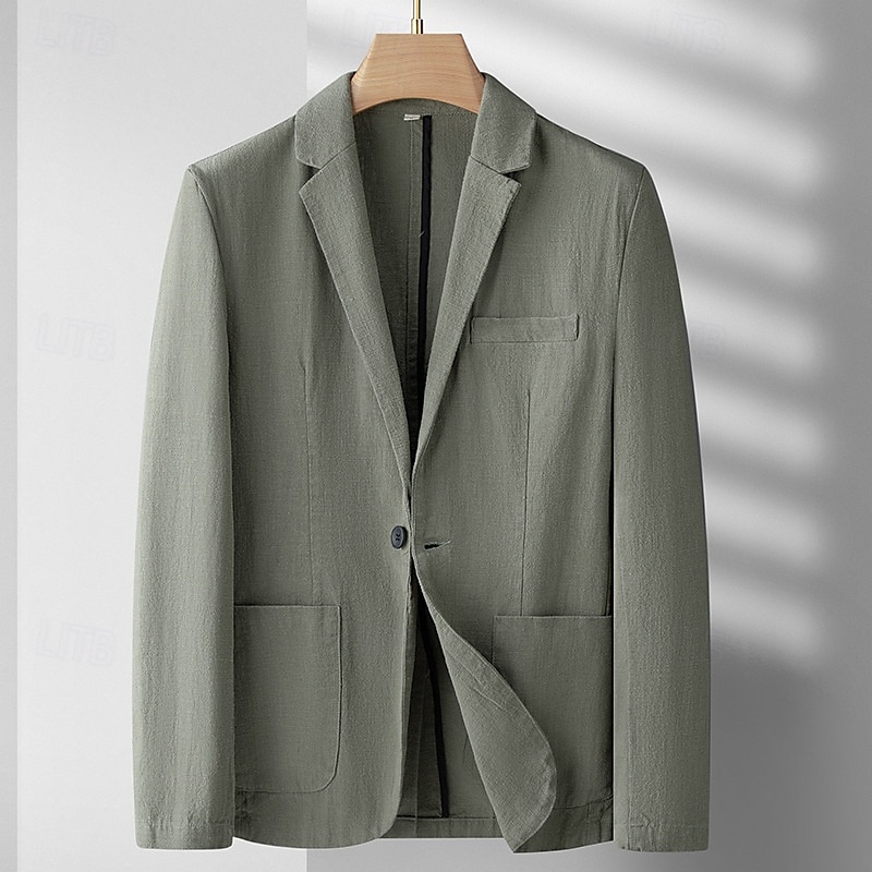 Herr Linne blazer Kavaj Företag Cocktailfest Bröllopsfest Mode Ledigt Vår Höst Ramie Ensfärgat Ficka Knappar Bekväm Enkelknäppt Blazer Svart Vinröd Marinblå Armégrön 2025 - $58.99 –P7